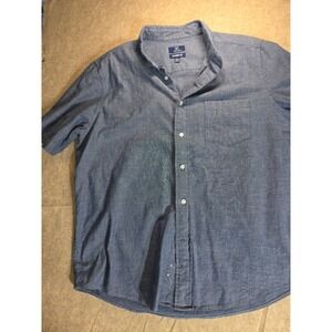 George Mens Classic Fit Short Sleeve Button Down Shirt Blue Chambray Large 42-44